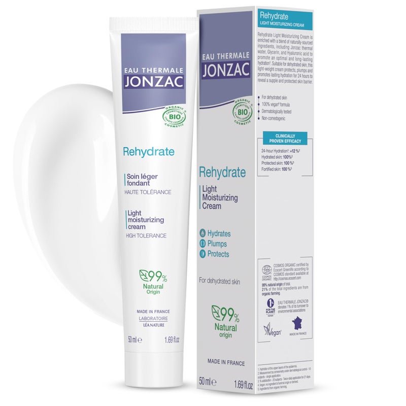 JONZAC Eau Thermale Rehydrate Organic Light Moisturzing Cream for Daily Use - Facial Cream Providing 24hr Hydration with Pure Hyaluronic Acid - Mother's Day - Sensitive Skin Approved - 1.69 Fl Oz - Image 1